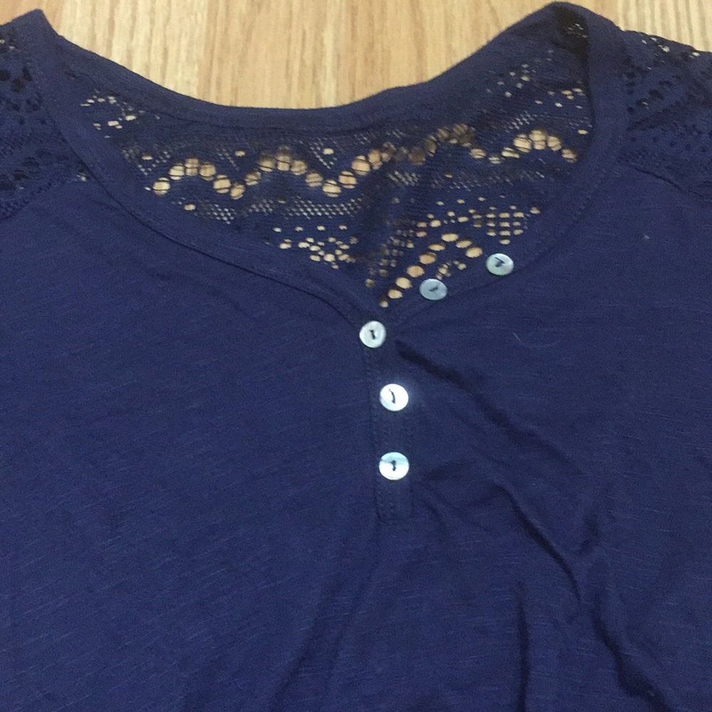 Dark blue half way button up with a lace back
